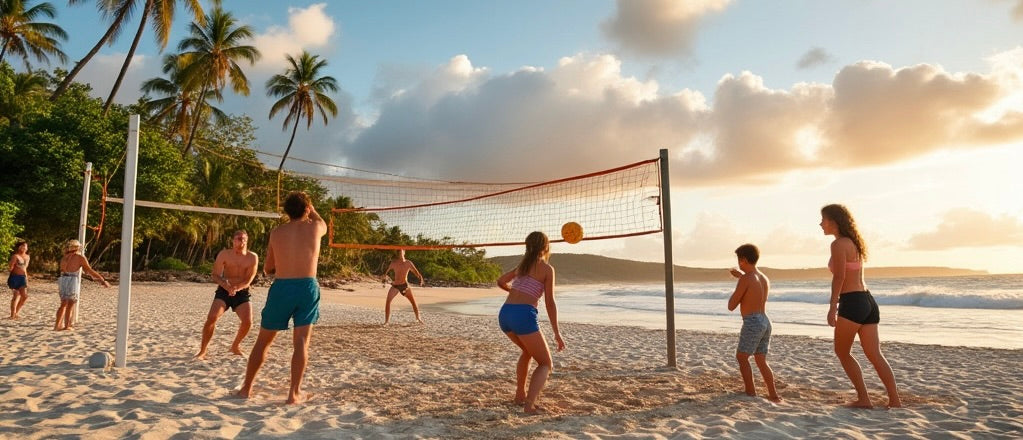 Group of people playing beach volleyball on the beach